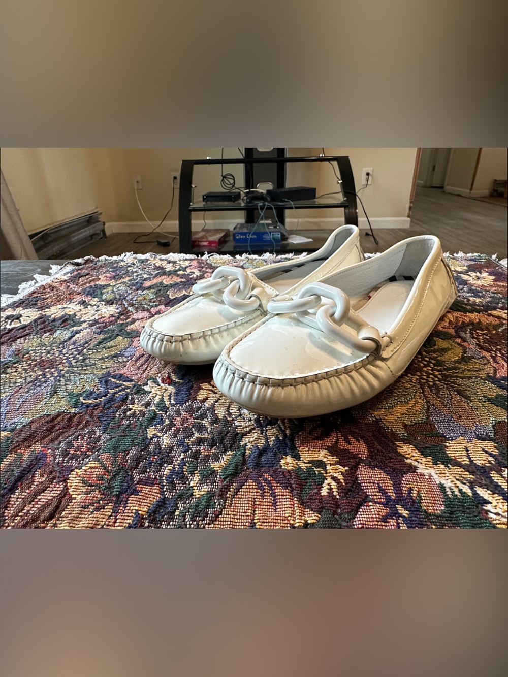 Burberry White Patent Decorative Chain Womenβs Slip-On Loafers Size Size 39